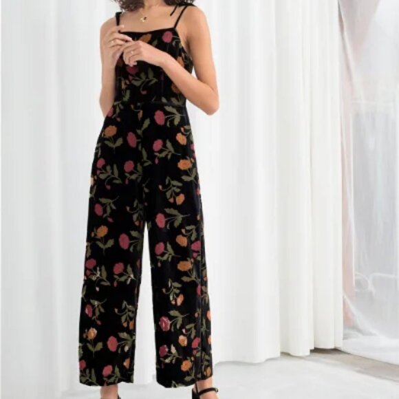 & Other Stories Black Velvet Square Neck Jumpsuit - Picture 1 of 5